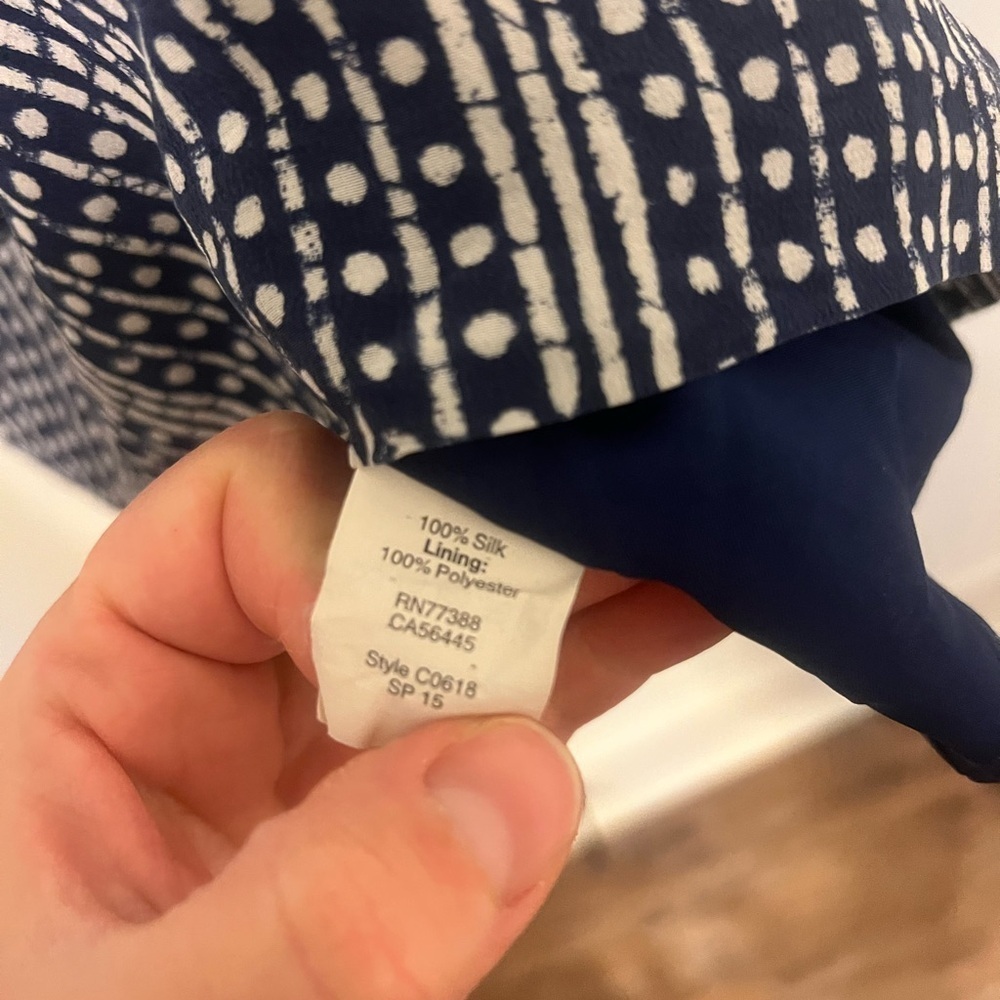 2/$30 Madewell - Navy & Cream Patterned Sleeveless Mini Dress w/ Pockets Size 0 - Picture 6 of 7